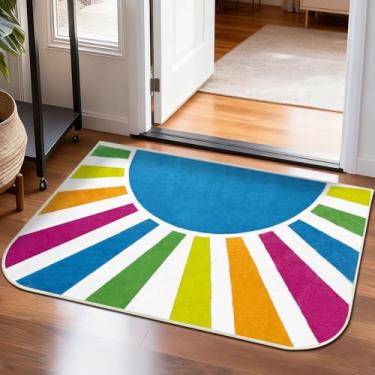 Imagem de Tapete para entrada, 50 x 76 cm, tapetes pequenos para banheiro, quarto, entrada interna, antiderrapante, camada baixa, arco-íris, sol, moderno, tapete para sala de estar, azul