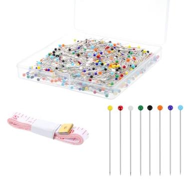 Imagem de Grevosea 500 pinos de costura para tecido, cabeças coloridas de 3,8 cm, alfinetes retos de aço inoxidável com régua para confecção de roupas, buquês de casamento, artesanato faça você mesmo