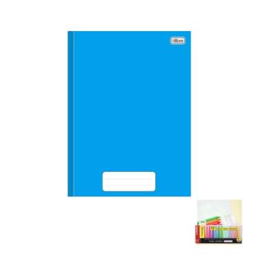 Imagem de Kit Caderno Brochura Capa Dura Pepper Azul 80 Folhas + Caneta Esferográfica Spiro 0.7mm + Marca Texto Boss 15 Cores