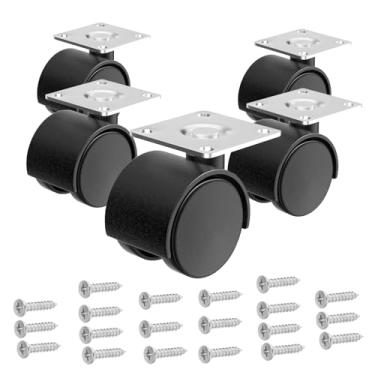 Imagem de Conjunto de 5 rodízios para móveis de 5 cm, carrinho de substituição, rodas giratórias pequenas de plástico de nylon preto com parafusos, usadas para bancadas de trabalho e mesa de armário de gaveta