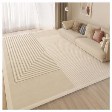 Imagem de SPXMQSS Tapetes de sala de estar, grande, macio para quarto, resistente à sujeira e ao desgaste, tapete lavável com forro antiderrapante, para quarto, sala de jantar, escritório, preto/bege