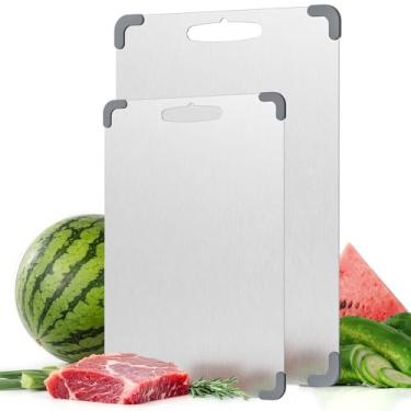 Imagem de Pacote com 2 tábuas de corte de titânio para cozinha – dupla face, não tóxica, antiderrapante e segura para lava-louças – Tábua de corte de titânio ideal