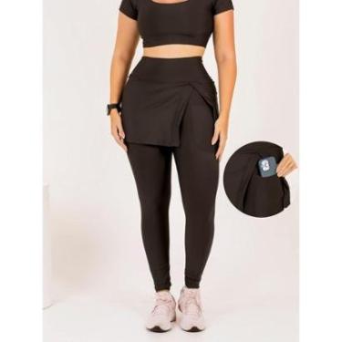 Imagem de Calça Legging Saia Fenda Feminina Moda Evangélica Fitness Com Bolso Lateral Academia The Start-Feminino