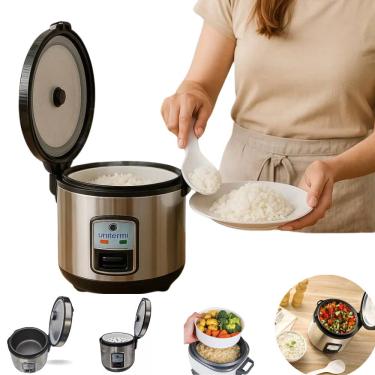 Imagem de Panela de Arroz Antiaderente Elétrica de Inox 10 xícaras Automàtica Aquece Cozinha 127V E 220V