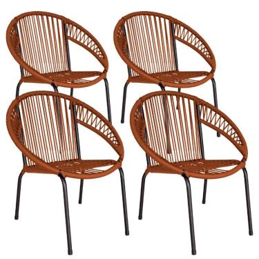 Imagem de Kit 4 Cadeiras De área Eclipse Em Aço E Corda Náutica Ocre