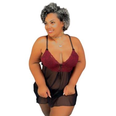 Imagem de CAMISOLA PLUS SIZE  DOLCE SEDUTTI EM RENDA VINHO E PRETO D60