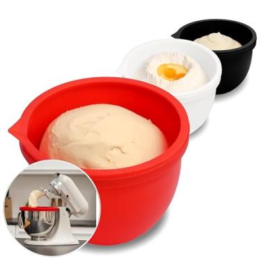 Imagem de MixAid Forros de silicone para batedeiras KitchenAid Bowl-Lift 7 Qt – Acessórios e acessórios – sem necessidade de tigelas de substituição – Inclui 3 forros e 3 tampas (não para modelos Bowl-Lift
