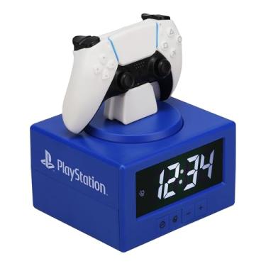 Imagem de Paladone Despertador digital PlayStation DualSense com função de luz noturna - Decoração de quarto e jogos oficialmente licenciada para crianças e adolescentes, branco, azul