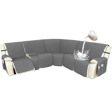 Imagem de Arfntevss Capas para sofá reclináveis 1OO% à prova d'água, em forma de L, capa de sofá reclinável em forma de L, protetor de canto lavável para cães (5 lugares com 1 console, cinza escuro)