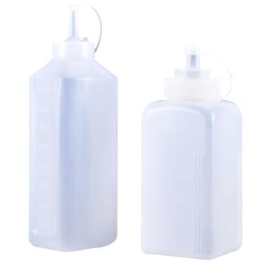 Imagem de FRCOLOR 2 frascos de apertar com dispensador de tempero de bocal duplo para armazenamento de ketchup e condimentos - Uso na cozinha 800 ml, um calibre grande e um pequeno