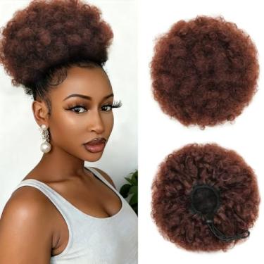 Imagem de Rabo de cavalo afro puff com cordão para mulheres negras, cacheado curto e crespo clipe em rabo de cavalo sintético afro bun puffs para meninas (#33 castanho-avermelhado)