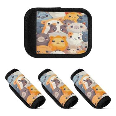 Imagem de Qilmy Envoltório de alça de bagagem de animais fofos de desenhos animados, 2 unidades, identificadores de bagagem, etiqueta de alça confortável, capa para carrinho de viagem, mala de viagem