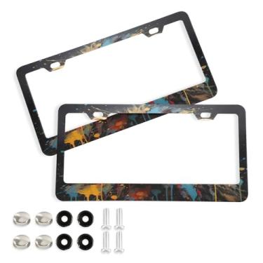 Imagem de Wassud Moldura colorida de placa de carro de macaco com parafusos, 2 pacotes de molduras decorativas de alumínio para carro, acessórios universais de carro para mulheres e homens