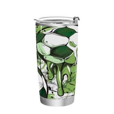 Imagem de STAYTOP Copo colorido de aço inoxidável de futebol de 590 ml, copo de café isolado com tampa e canudo, caneca de café de viagem de parede dupla para bebidas quentes e frias