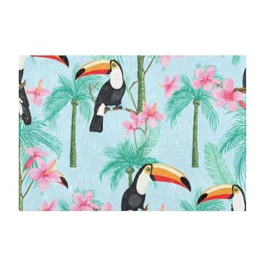 Imagem de Burbuja Toucans Hibiscus Tapete de Banho, Extra Macio Absorvente Tapete de Banheiro com Base Antiderrapante para Banheiro, Banheira, Chuveiro, 41 x 61 cm