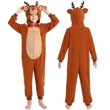 Imagem de Rabtero Christmas Deer Jumpsuit, Girls Reindeer Costume Kids, Christmas Deer Onesie for Girls, Reindeer Onesies Animal Costume for Kids 6-8