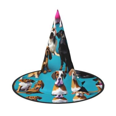 Imagem de SKKNT Muitos padrões de beagle estampado chapéu de bruxa de Halloween unissex carnaval acessório boné festa eventos temáticos