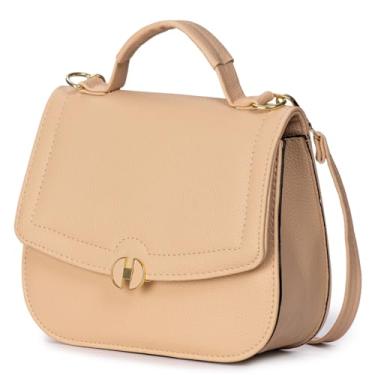 Imagem de Bolsa Tiracolo Transversal Alça de Mão Pequena Couro Ecológico De Ombro Média (Bege)