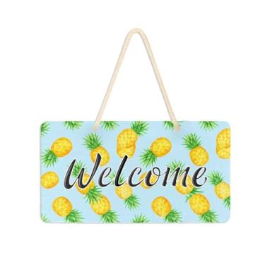 Imagem de Burbuja Placa de boas-vindas de abacaxi para porta da frente, placa de boas-vindas de PVC para decoração de férias, 15 x 28 cm