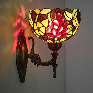 Imagem de Luminária de parede Pastoral Grapes em estilo Tiffany com vitral e cúpula de 20 cm (8 polegadas) para quarto, sala de estar, corredor ou hall de entrada.