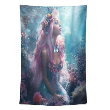 Imagem de STAYTOP Tapeçaria de parede de sereia bonita tapeçaria para decoração de casa decoração de dormitório sala de estar quarto tapete de parede (80 × 60 pol)