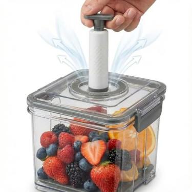 Imagem de Pote Hermético a Vácuo 1,5L com Extrator de Ar – Pote Organizador Quadrado, Livre de BPA e Empilhável (Cinza)