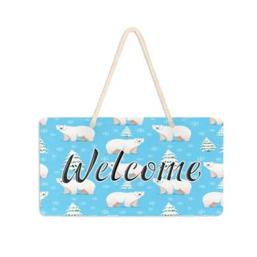 Imagem de Burbuja Placa de boas-vindas da Polar Bears para porta da frente, placa de boas-vindas de PVC para decoração de férias de casa de fazenda, 15 x 28 cm