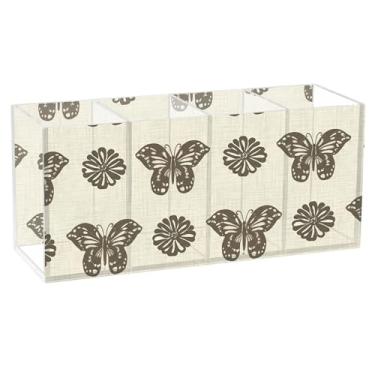 Imagem de Burbuja Porta-canetas de acrílico Butterflies Daisies, 4 compartimentos, suporte de lápis transparente para pincéis de maquiagem, acessórios de mesa de escritório em casa