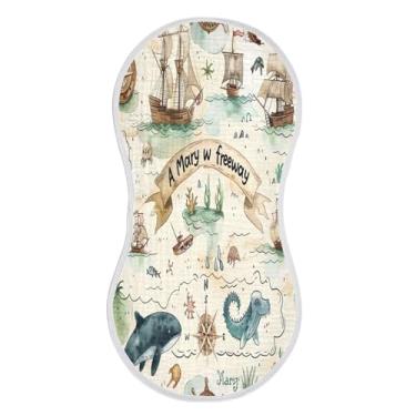 Imagem de xigua Conjunto de 1 pano de arroto de musselina com mapa de pirata antigo em aquarela, panos super macios e absorventes, roupas de arroto de algodão, presente de chá para recém-nascidos, bebês meninas
