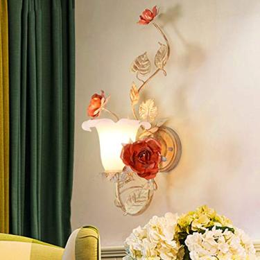 Imagem de Arandelas de parede rústicas com cúpula de vidro floral, luminárias de parede em formato de roseta de ferro para cabeceira, ideais para quarto, sala de estar, corredor e varanda.