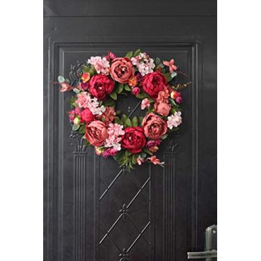 Imagem de Guirlanda de Peônia Artificial Decoração Porta com Flor Seca Anel Decorativa Parede Ornamento