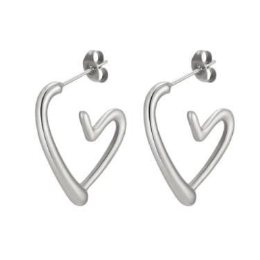 Imagem de Brincos de coração dourado para mulheres, brincos delicados e irregulares de argola de amor, brincos de pingente de coração pequeno formais exclusivos acessórios de joias, Small, Metal, Sem pedra