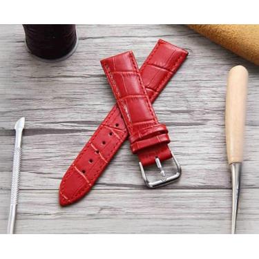 Imagem de Pulseira de couro genuíno em relevo em grão de jacaré - Pulseira unissex de primeira camada de couro de bezerro em preto/marrom, prateado/dourado/dourado rosa, tamanhos de 14 mm, presente durável e