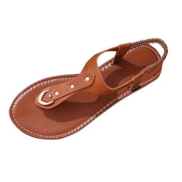 Imagem de Sandália feminina moderna casual primavera verão bico fio dental sola de borracha, Marrom, 34