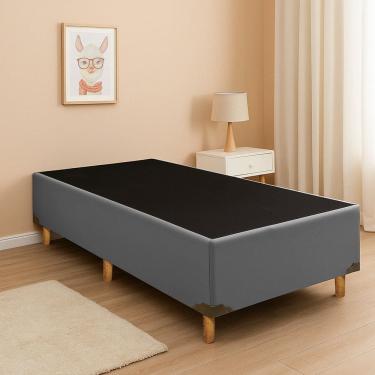 Imagem de Base Box Solteiro com Pés em Madeira Cinza