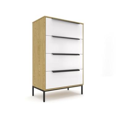 Imagem de Cômoda de tecido premium Lira – moldura de madeira maciça, 4 gavetas espaçosas à prova de queda com alças de metal elegantes – solução de armazenamento elegante e durável para sua casa (marrom claro)