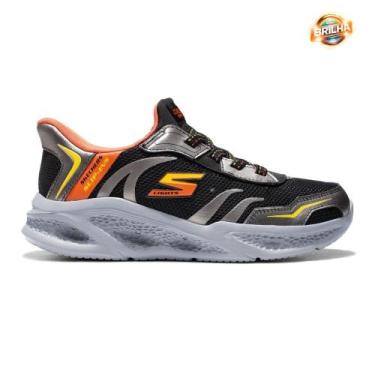 Imagem de Tênis Skechers Meteor Lights Brisk Infantil, Preto, Laranja, 31