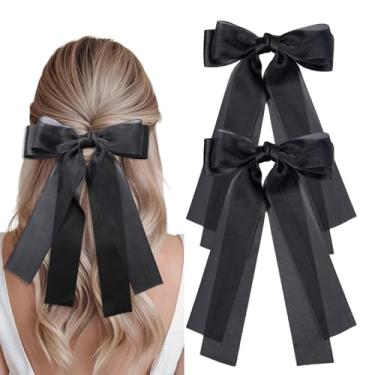 Imagem de 2 peças de laços de cabelo preto clipes de fita para rabo de cavalo acessórios de cabelo para mulheres, meninas, adolescentes e crianças