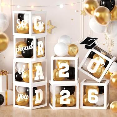 Imagem de Decorações de festa de formatura 2026, 4 caixas com balões de látex em ouro branco preto, 32 peças para decorações de festa de formatura (branco)