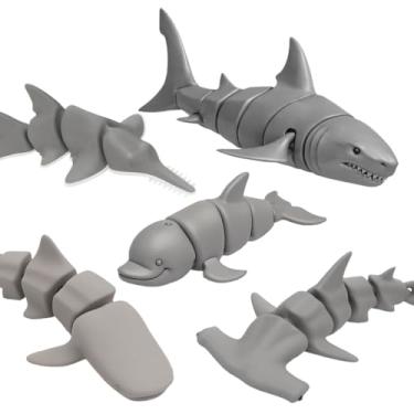 Imagem de Tubarao Martelo, Shark Branco, Carpinteiro, Baleia, Golfinho, Articulado Fidget Sensorial 3D, Toy Art, Figuras Aquáticas Colecionáveis, Brinquedo Educativo Antiestresse, (Kit Coleção Aquática)