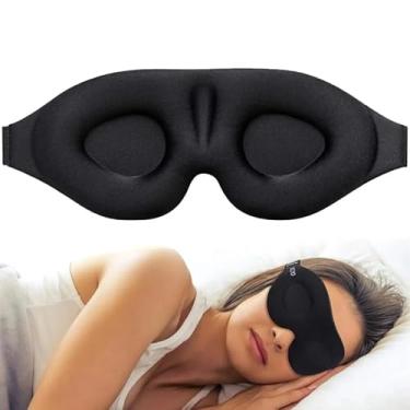 Imagem de Máscara de olho masculina e feminina para dormir, copo contornado, 3D, venda, máscara de dormir noturna, bloqueia, leve, macia, cobertura para os olhos para viagens (preto)