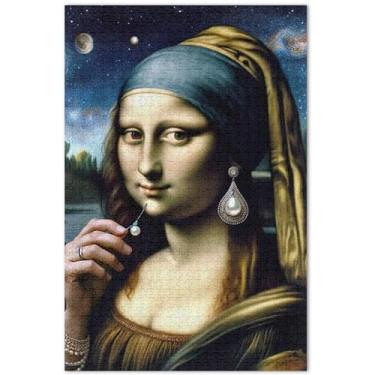 Imagem de Quebra-cabeça personalizado Mona Lisa impressão engraçada 1000 peças adultos elefante branco mordaça presente paisagem floral, 75 x 40 centímetros