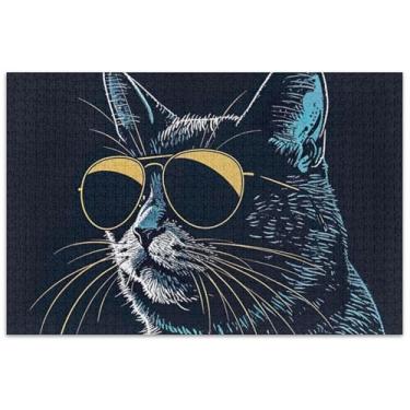 Imagem de um óculos usando gato com óculos de sol em um quebra-cabeça 500 peças para adultos pintura artística paisagem quebra-cabeça elefante branco