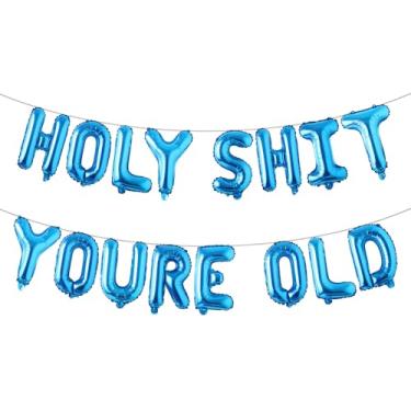 Imagem de Holy Shit You're Old Balloon Banner Decorações de aniversário, balões velhos como , faixa Happy Birthday for Over The Hill, artigos engraçados para decorações de aniversário de velhice (HOLY SHIT