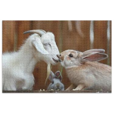 Imagem de Cabra coelho beijo engraçado 1000 peças quebra-cabeças adultos pintura artística difícil amigos família jogos presentes