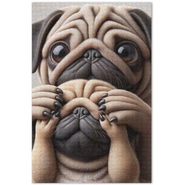 Imagem de Quebra-cabeça de cachorro fofo com 500 peças para adultos, pintura de arte floral, quebra-cabeças divertidos para a família, 50 x 35 cm