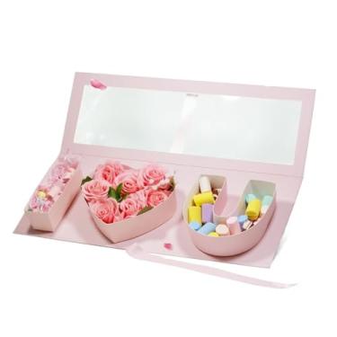 Imagem de Caixa de presente preenchível I Love U em forma de letra - Caixas de embrulho Heart You Dia dos Namorados (rosa com janela)