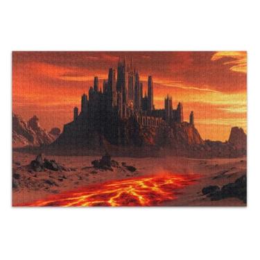 Imagem de Quebra-cabeça Castle on Fiery Cliff vermelho grande para adultos com letras nas costas 1000 peças