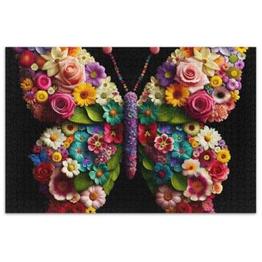 Imagem de Quebra-cabeça de borboletas com flores para adultos, 1000 peças, pintura artística divertida, quebra-cabeças divertidos para adultos, família, elefante branco, presentes