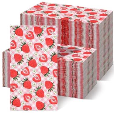 Imagem de Epakh 200 peças de papel a granel toalhas de hóspedes guardanapo de morango 2 camadas descartáveis verão morango jantar guardanapos aquarela primavera decorativo toalha de mão botânica para banheiro